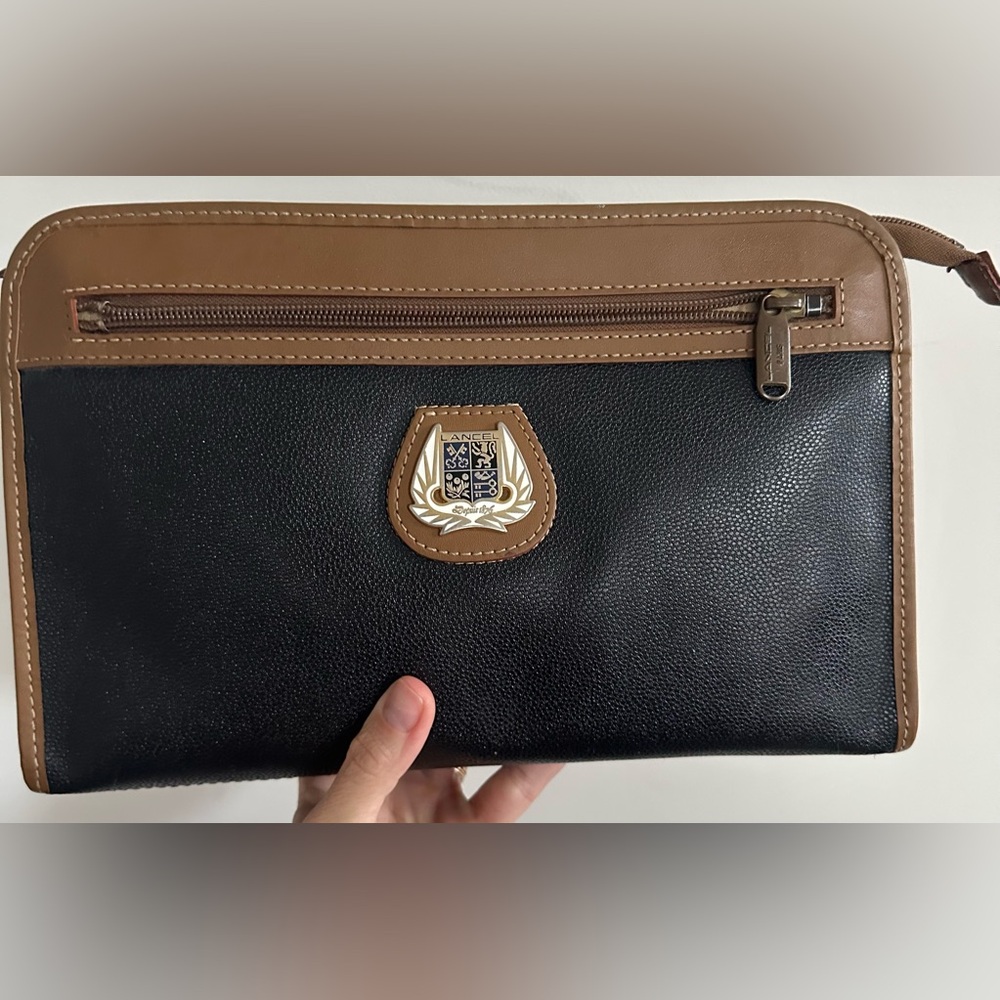 Lancel Paris Pebble Leather Clutch Bag/ large cosmetic case